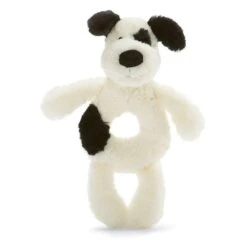 JELLYCAT Bashful Black & Cream Puppy Ring Rattle